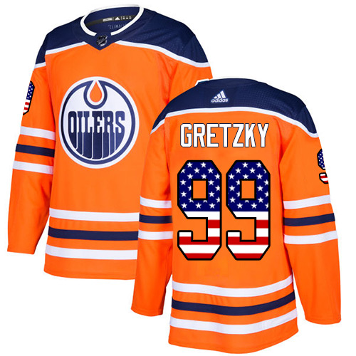 Herren Edmonton Oilers Eishockey Trikot Wayne Gretzky #99 Authentic Orange USA Flag Fashion